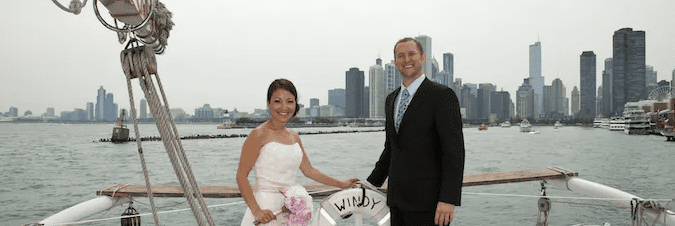 Couple Getting Married on Tall Ship Windy at Navy Pier